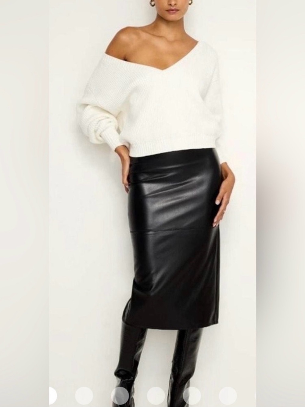 Good American Black Faux-Leather Midi Pencil Skirt